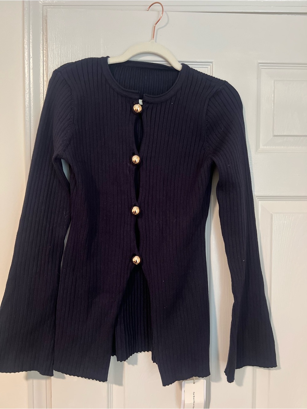 Commense Navy Ribbed Button-Front Long Sleeve Top - Picture 2 of 3